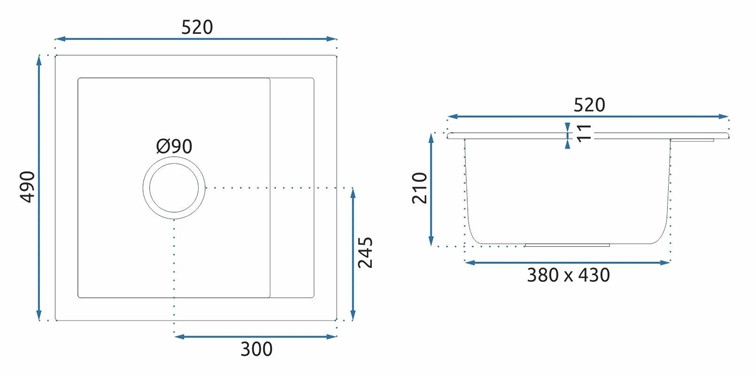 Zlewozmywak Granitowy RINO 52x49 + Syfon Czarny Nakrapiany