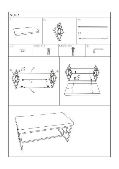 Ławka NOIR Złoty/Czarny Aksamit Tap.105