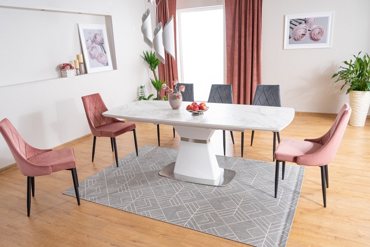 Stół SATURN II CERAMIC (210-160)x90 Biały Efekt Marmuru