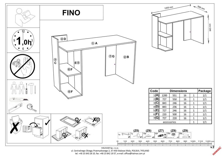 Biurko FINO Dąb Złoty/Biały