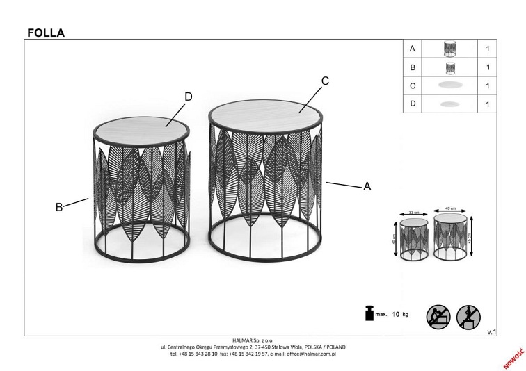 Zestaw 2 Ław FOLLA fi40 fi33 Czarny/Dąb