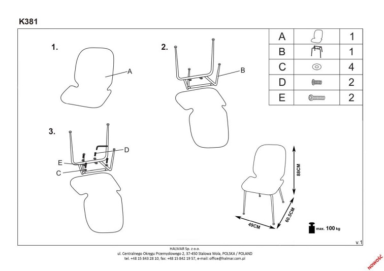 Krzesło K381 Złoty/Popielaty