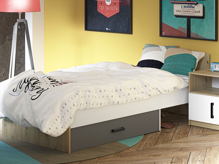 Łóżko FINI 09 Biały/Szary/Dąb