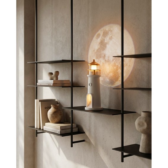 Lampa Nocna z Projektorem Księżyc SHP LIGHTHOUSE Biały/Złoty