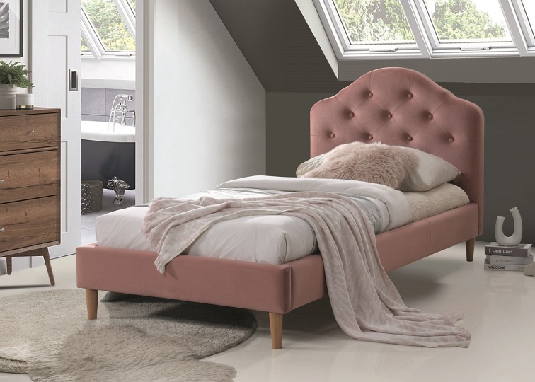 Łóżko Chloe Velvet 90x200 Antyczny Róż 52