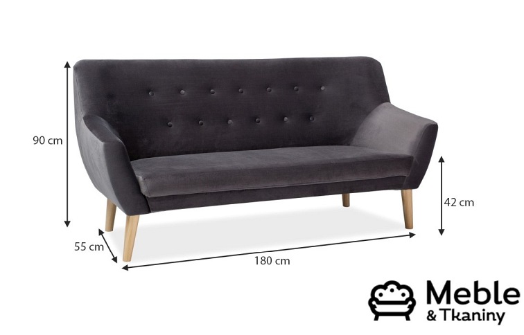 Sofa NORDIC 3 Velvet Buk/Szary Bluvel 14