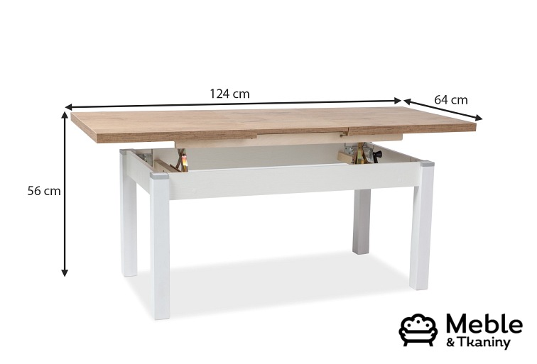 Ławostół Rozkładany KLEOPATRA (124-164)x64 Biały/Dąb Lancelot