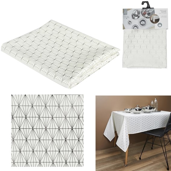 Obrus GEOMETRIC DORE 140x250cm Biały/Srebrny