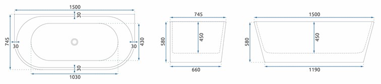 Wanna Przyścienna OLIMPIA 150 Biały