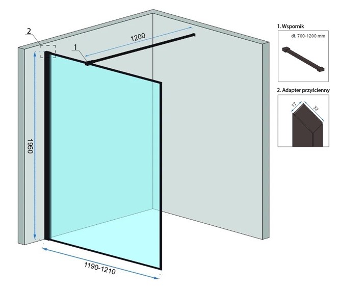 Ścianka Prysznicowa BLER 120 Czarny