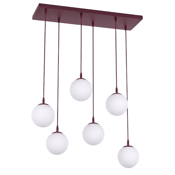 Lampa Wisząca COSMO 6 Burgundowy/Opal