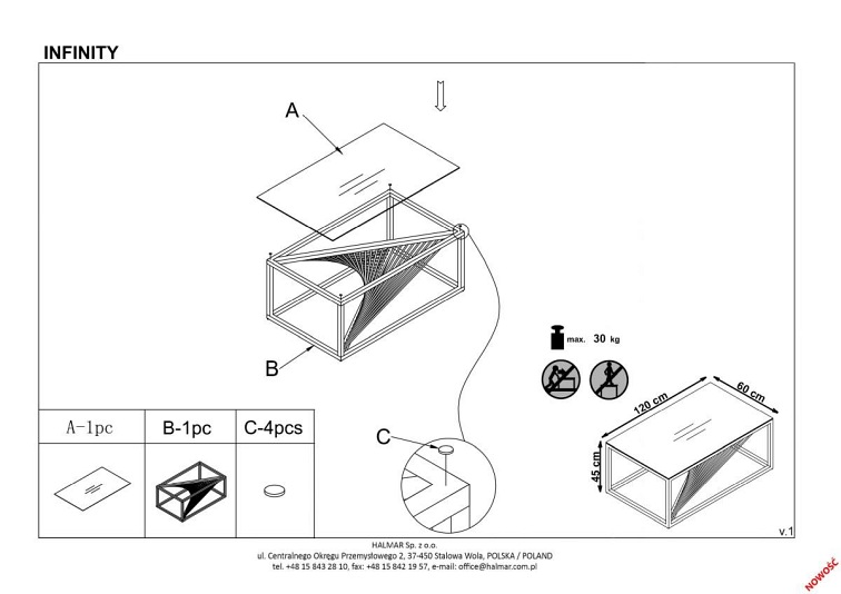 Ława INFINITY Srebrny/Dymiony