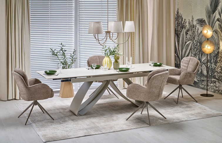 Stół Rozkładany HILARIO (180-260)x90 Jasny Trawertyn/Kaszmirowy