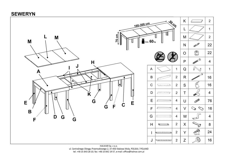 Stół Rozkładany SEWERYN (160-300)x90 Dąb Sonoma/Biały