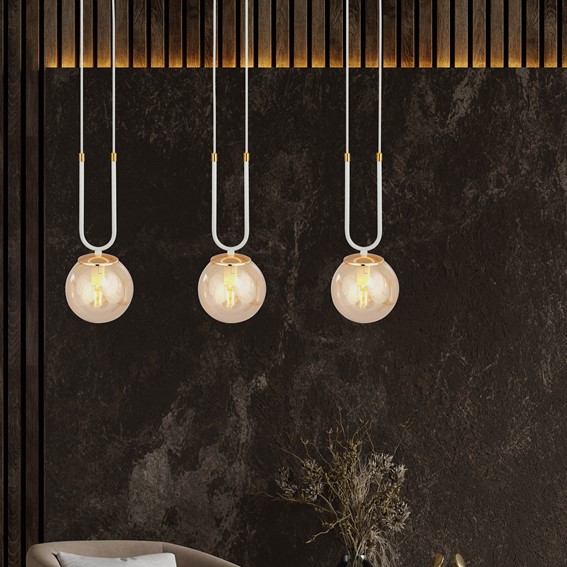 Lampa Wisząca GLAM 3 Biały/Miodowy