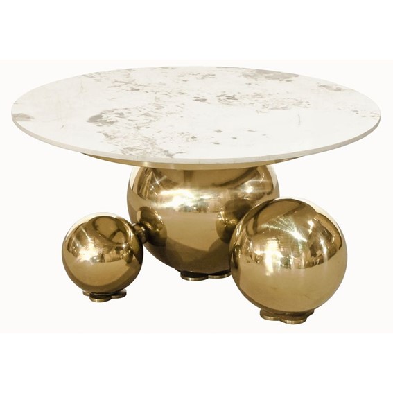 Stolik Kawowy MODIG M63 Fi80cm Biały/Złoty