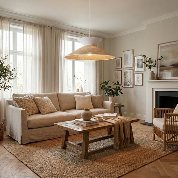 Lampa Wisząca SOFTA 1 Rattan/Biały