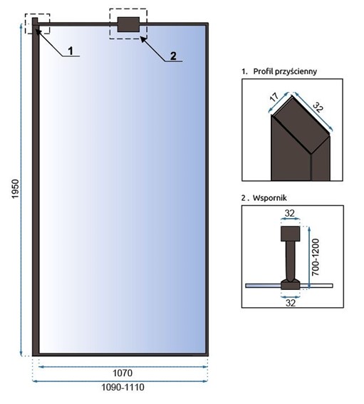 Ścianka Prysznicowa BLER 90 Czarny