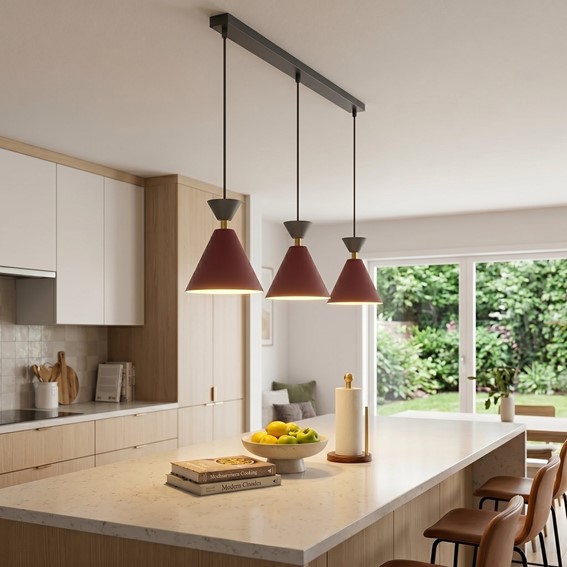 Lampa Wisząca KLEVER 3 Burgundowy/Czarny