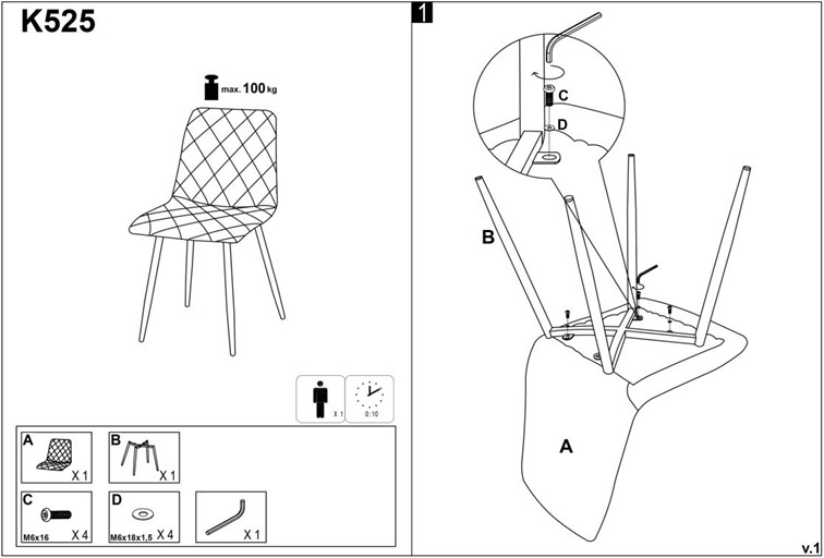 Krzesło K525 Velvet Czarny/Beżowy