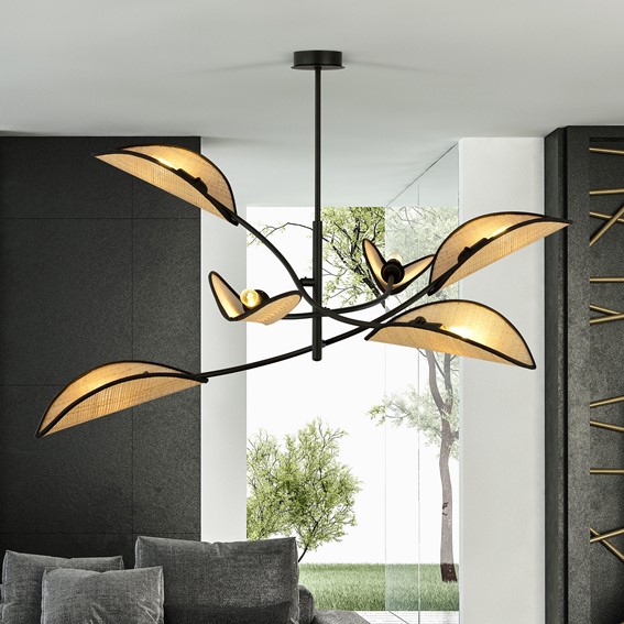 Lampa Wisząca LOTUS 6 Czarny/Naturalny
