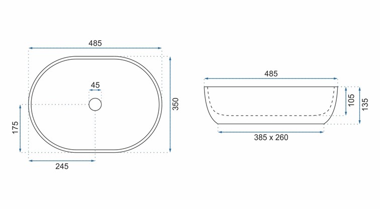 Umywalka Nablatowa LARA STONE MATT Szary