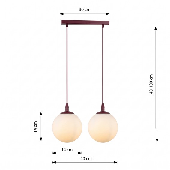 Lampa Wisząca COSMO 2 Burgundowy/Opal