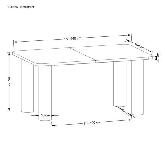 Stół Rozkładany ELEFANTE (160-240)x100 Dąb Naturalny