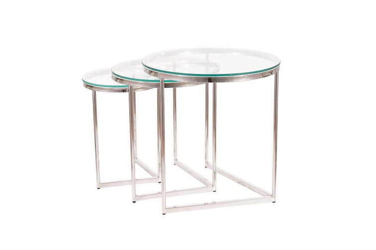 Ława Zestaw Trinity 56/45/35x56/51/46 Transparentny/Srebrny