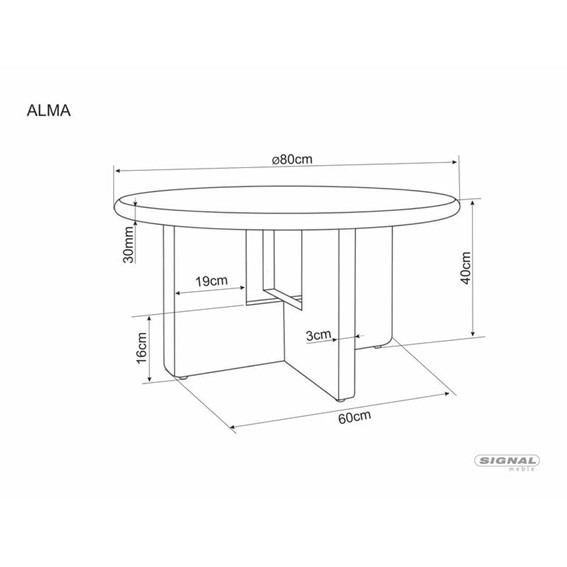 Ława ALMA Fi80cm Ecru/Dąb
