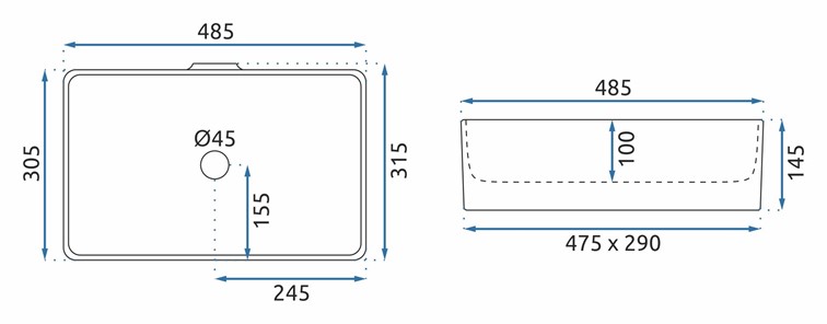 Umywalka Nablatowa BERTA 48 Biały