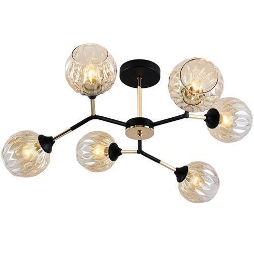 Żyrandol BRIANA 6 Czarny/Złoty/Miodowy/Bursztynowy