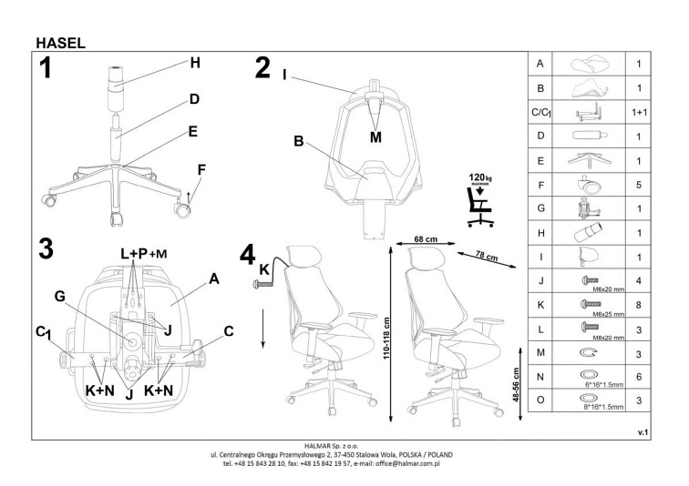 Fotel ergonomiczny HASEL Czarny/Popiel