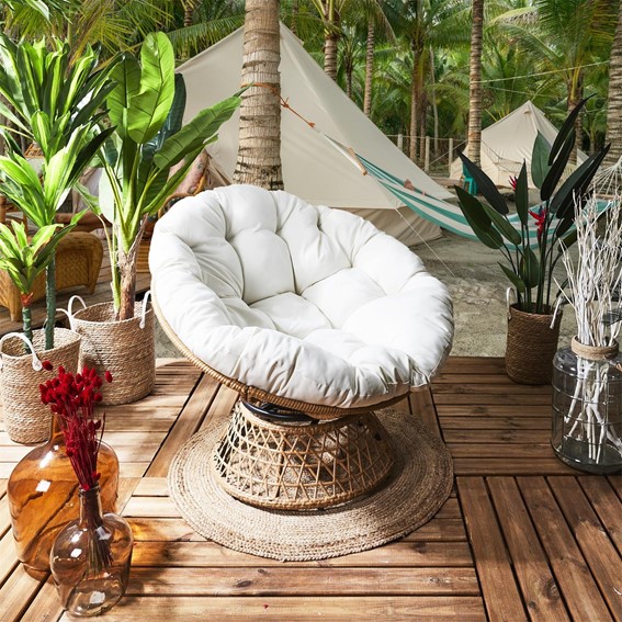 Fotel CANCUN Biały/ Naturalny Obrotowy