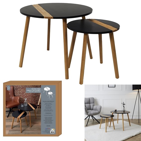 Zestaw 2 Stolików PARAIBA Czarny/Naturalny