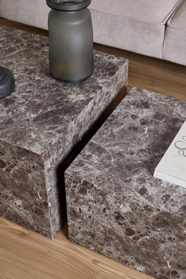 Zestaw 2 Stolików Kawowych DICE Marmur Brązowy