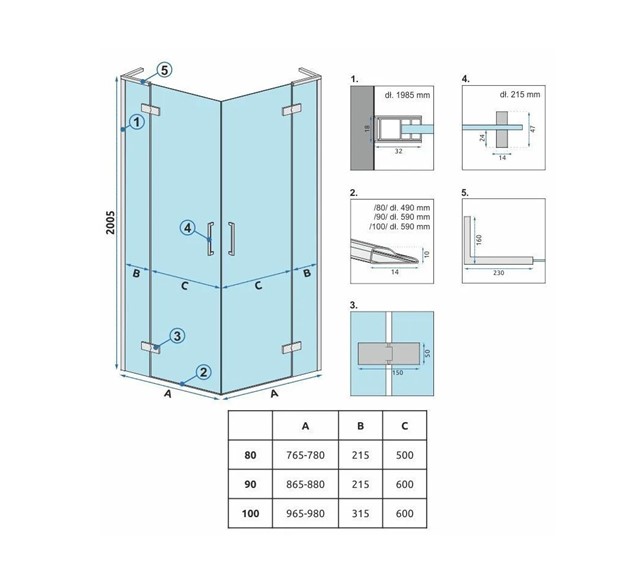 Kabina Prysznicowa HUGO 100x100 Złoty Szczotkowany
