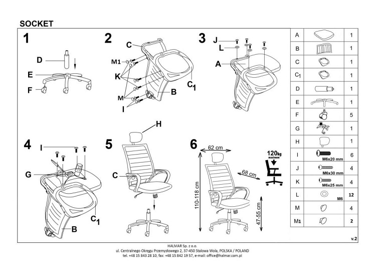 SOCKET fotel pracowniczy biało-czarny
