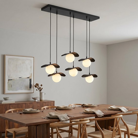 Lampa Wisząca FLORA 6 Czarny/Opal