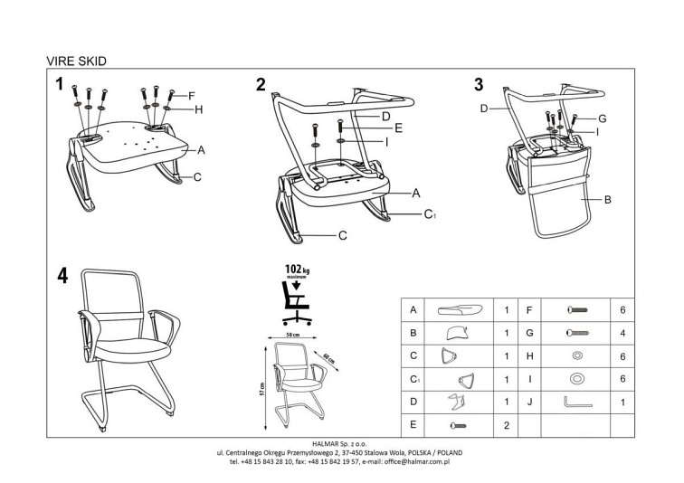 Fotel Pracowniczy VIRE SKID Czarny