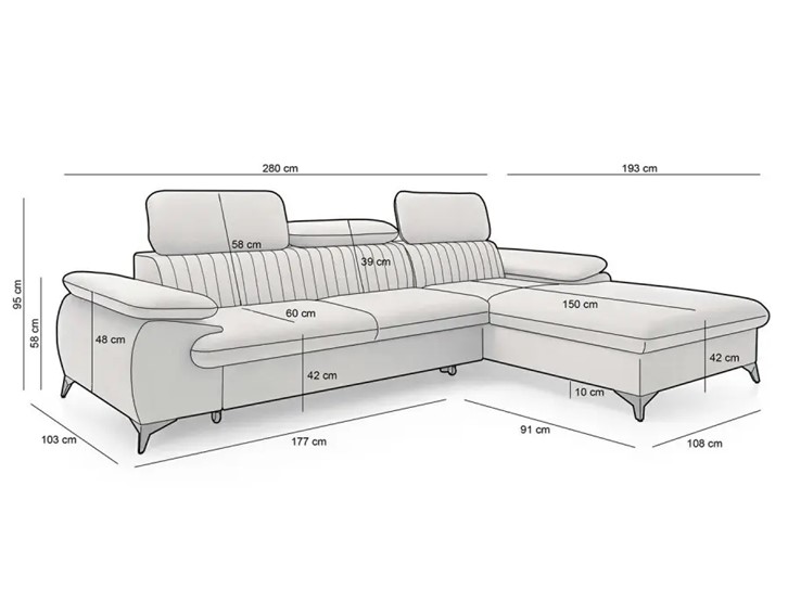 Narożnik HAROLD Szary z Funkcją Spania - II Grupa Tkanin