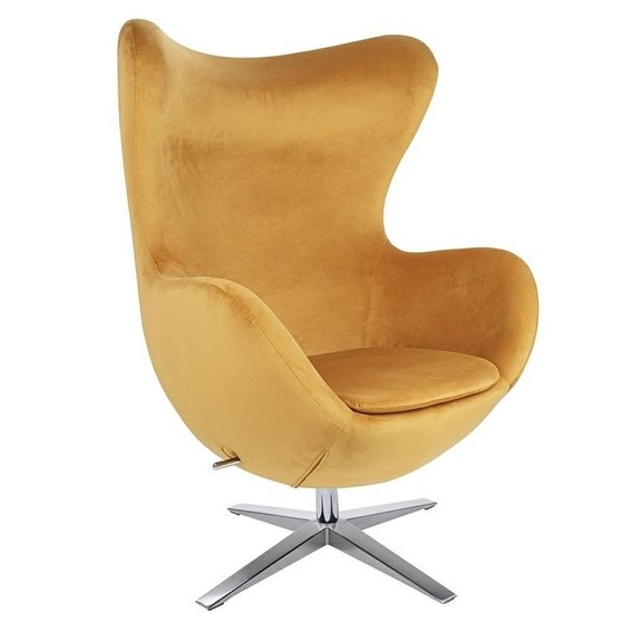 Fotel EGG Szeroki Velvet Musztardowy