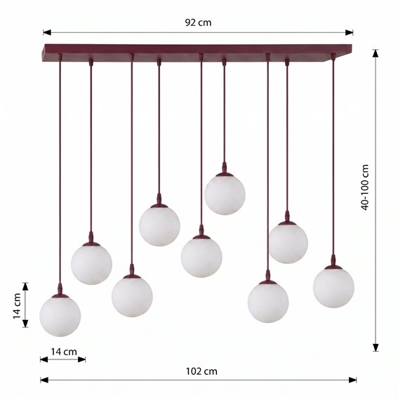 Lampa Wisząca COSMO 9 Burgundowy/Opal