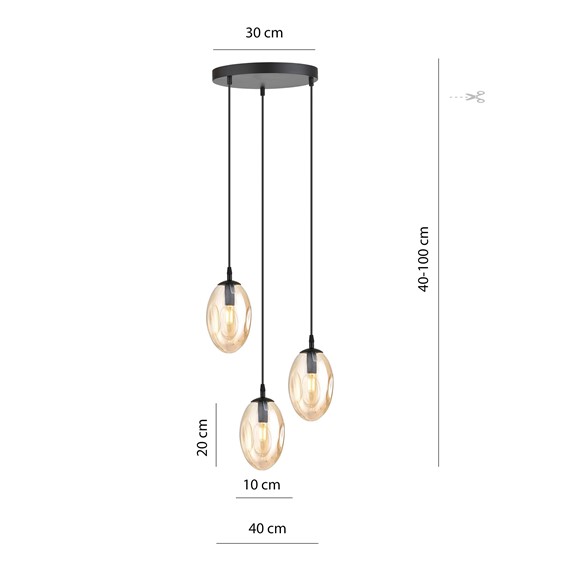 Lampa Wisząca ASTRAL 3 PREMIUM Czarny/Miodowy