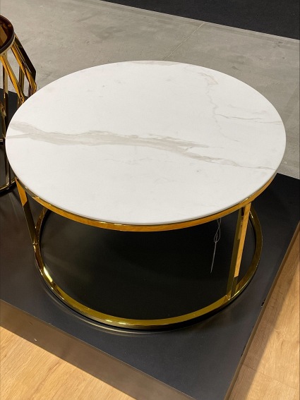 Ława SABINE fi80 Złoty/Biały Efekt Marmuru