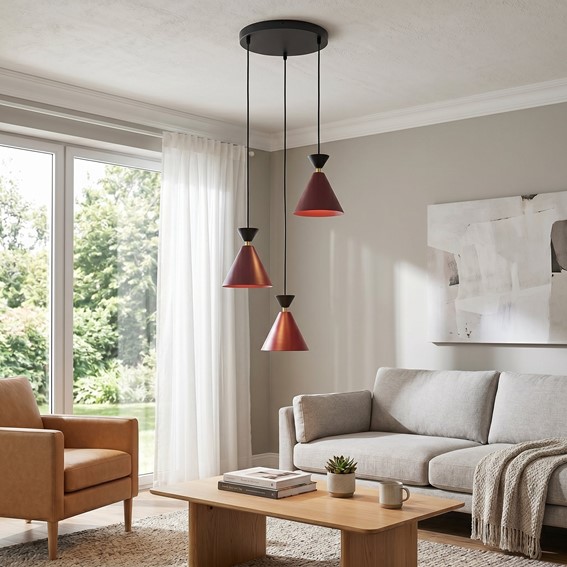 Lampa Wisząca KLEVER 3PREM Burgundowy/Czarny