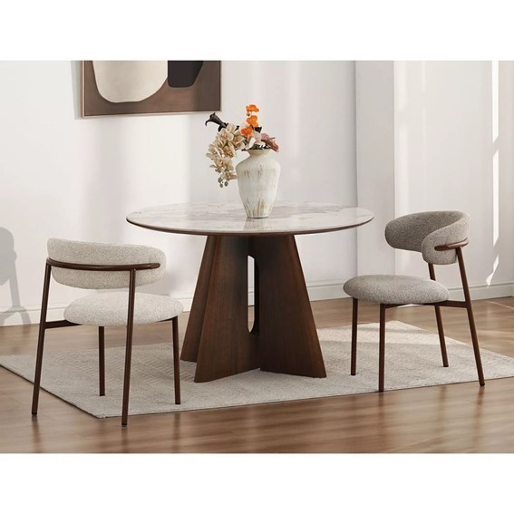 Stół ALZANO Ceramic Fi120cm Biały Połysk/Orzech