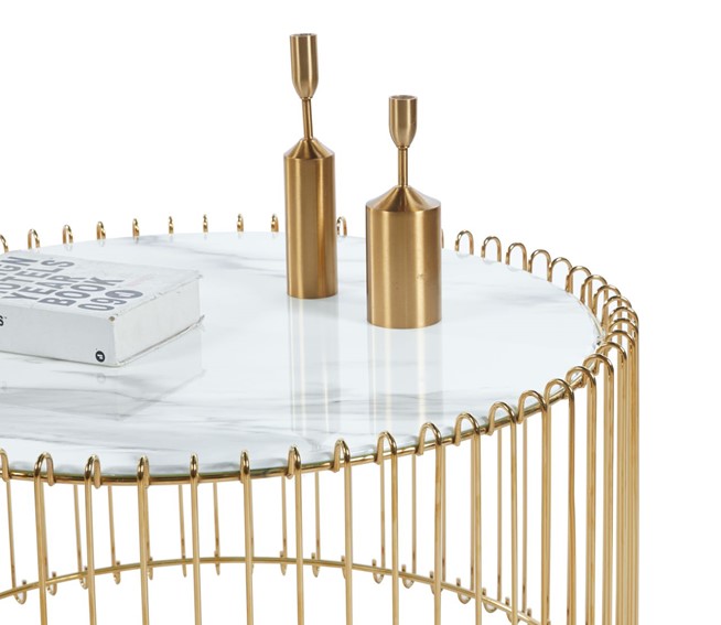 Ława L13-FX (G) fi80 Biały Marmur/Złoty