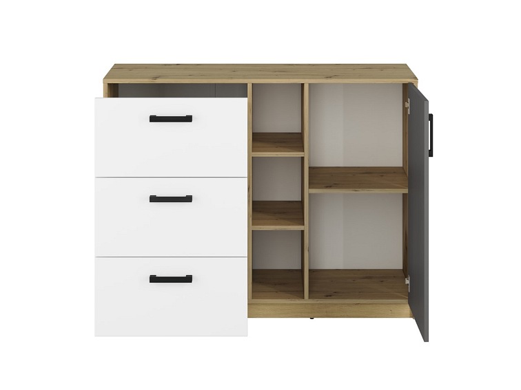 Komoda FINI 06 Biały/Szary/Dąb