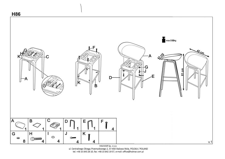 H86 hoker biało / popiel